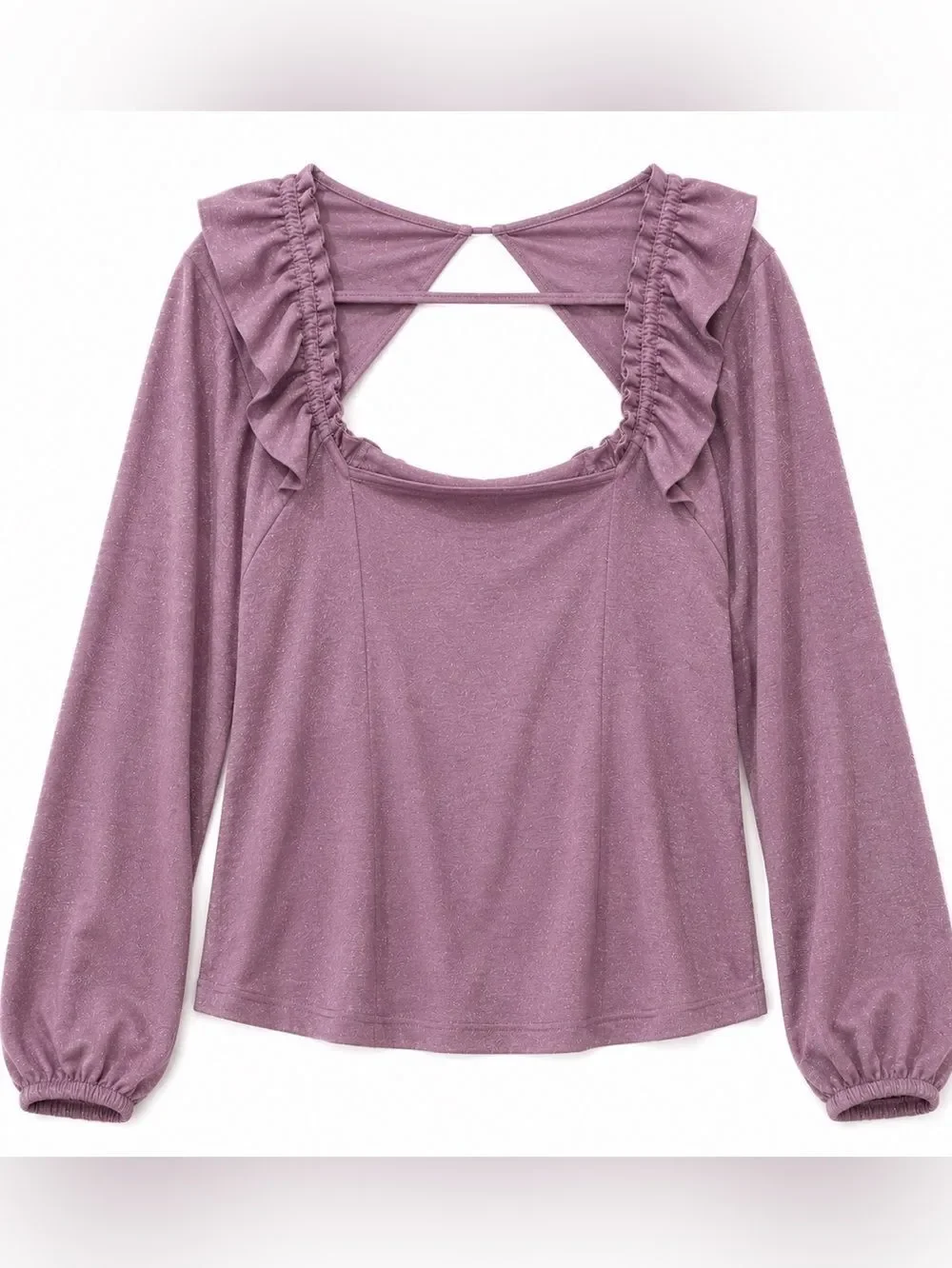 Free People Mauve Ruffle Scoop Back Shimmer Blouse Boho XL NWT
